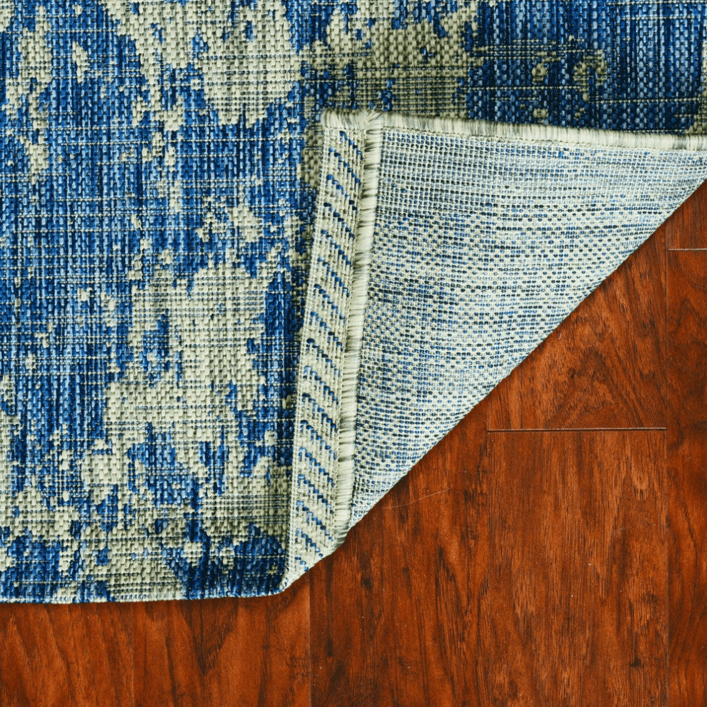 8' X 11' Grey Or  Denim Abstract Brushstrokes Uv Treated Indoor Area Rug