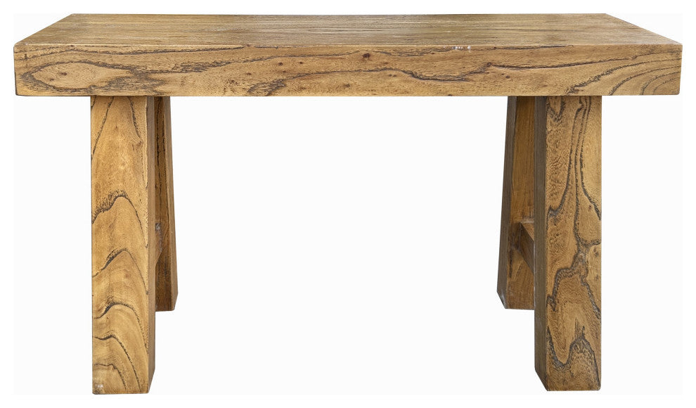 Raw Light Brown Simple Straight Legs Bold Think Wood Seating Bench Hcs7727