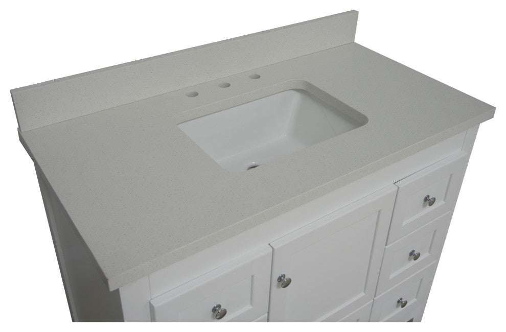 Abbey 42" Bathroom Vanity, White, Quartz