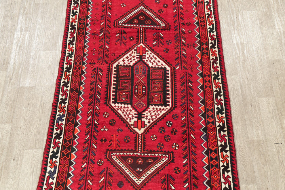 Consigned, Oriental Traditional Handmade Persian Distressed Area Rug, Red, 5x9