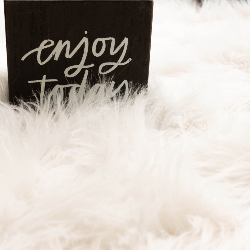 Plush and Soft Faux Sheepskin Fur Shag Area Rug, White, 4' X 6'