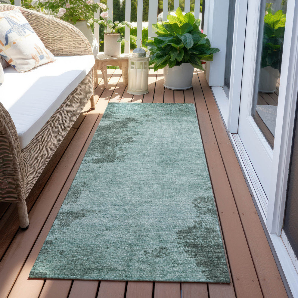 Machine Washable Indoor/Outdoor Chantille ACN1902 Teal 2'3" x 7'6" Runner Rug