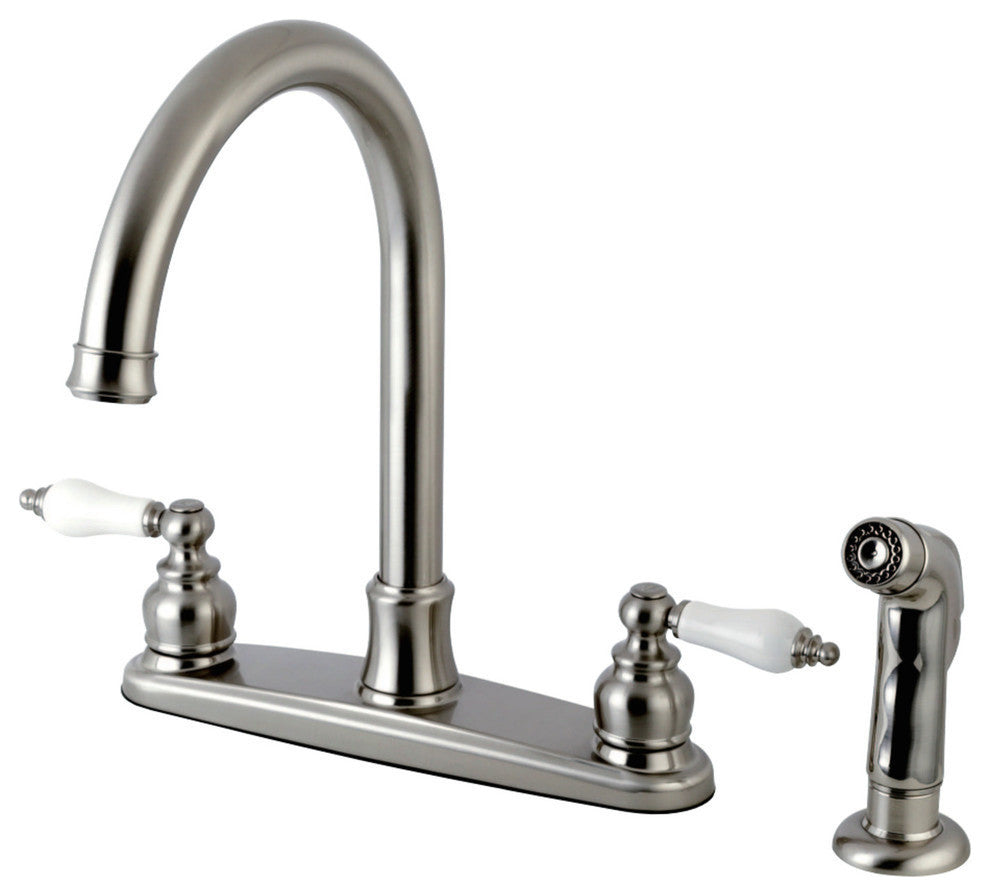 8" Centerset Kitchen Faucet, Sprayer, Brushed Nickel