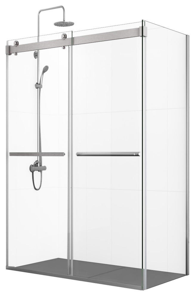 Spezia 48" W x 76" H Sliding Frameless Shower Enclosure, Brushed Nickel, 48" W X 76" H