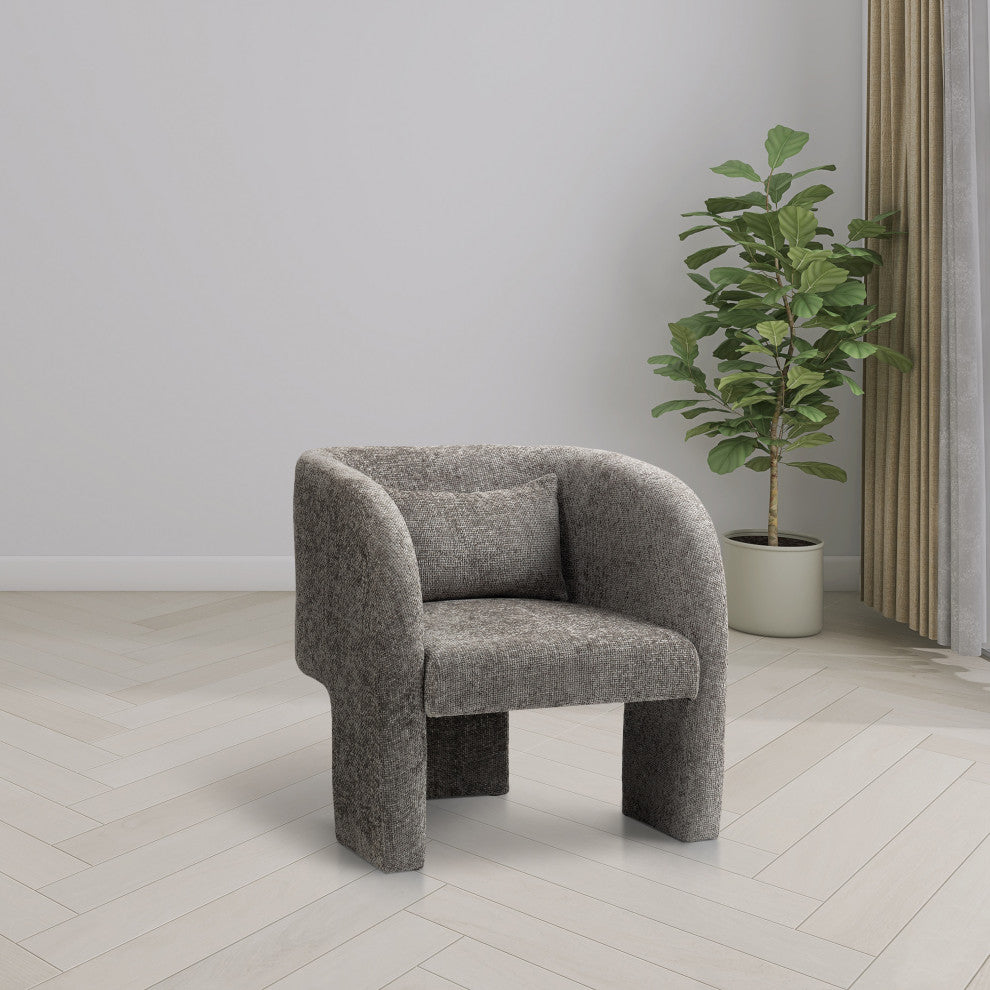 Sawyer Beige Weaved Polyester Fabric Accent Chair, Grey, Chenille Fabric