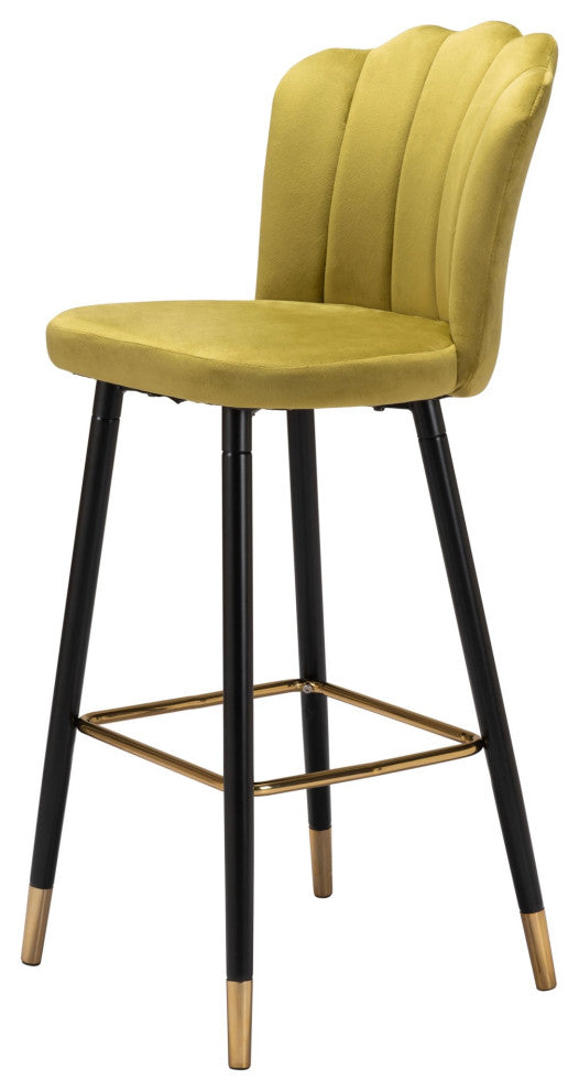 Bar Stool Chair Barstool, Steel Metal, Fabric, Yellow, Black, Gold, Cafe Bistro