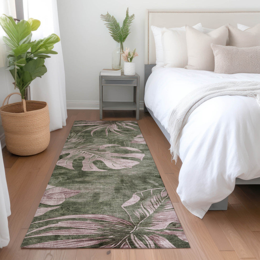 Machine Washable Indoor/Outdoor Chantille ACN1887 Olive 2'3" x 7'6" Runner Rug