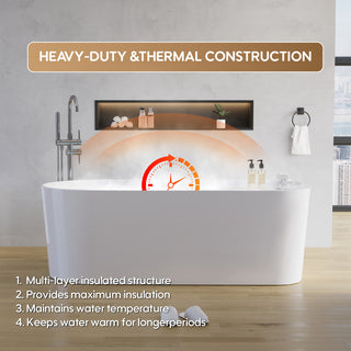 65 inch Freestanding Solid Surface Soaking Bathtub in Cement Grey