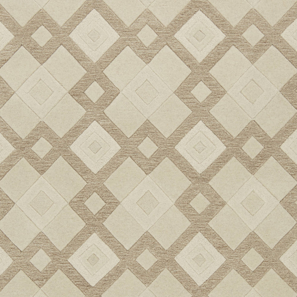 HomeRoots 8'x11' Ivory Hand Tufted Geometric Diamond Pattern Indoor Area Rug