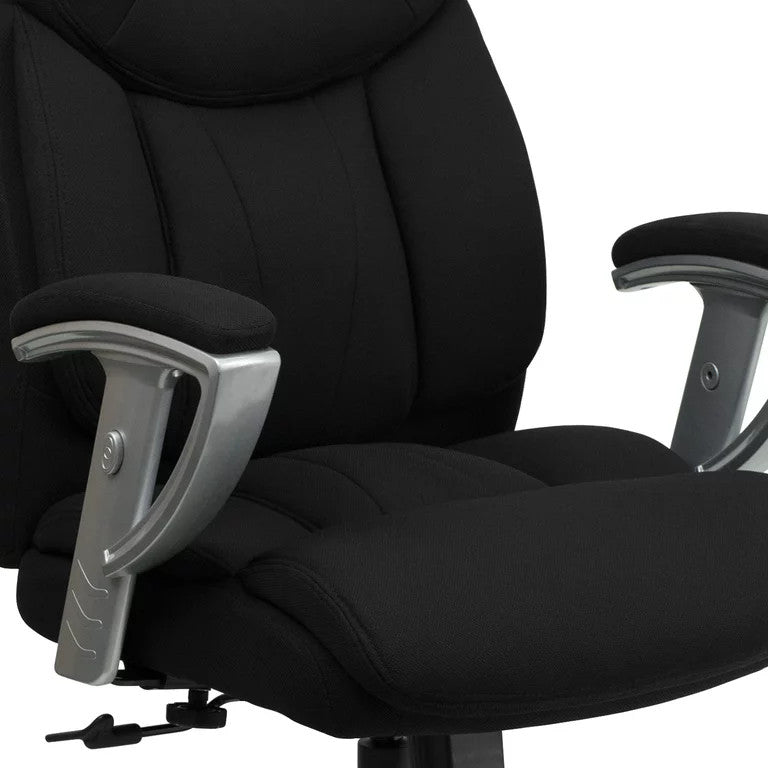 Plush Office Chair, Padded Back With Lumbar Support & Headrest, Black Fabric