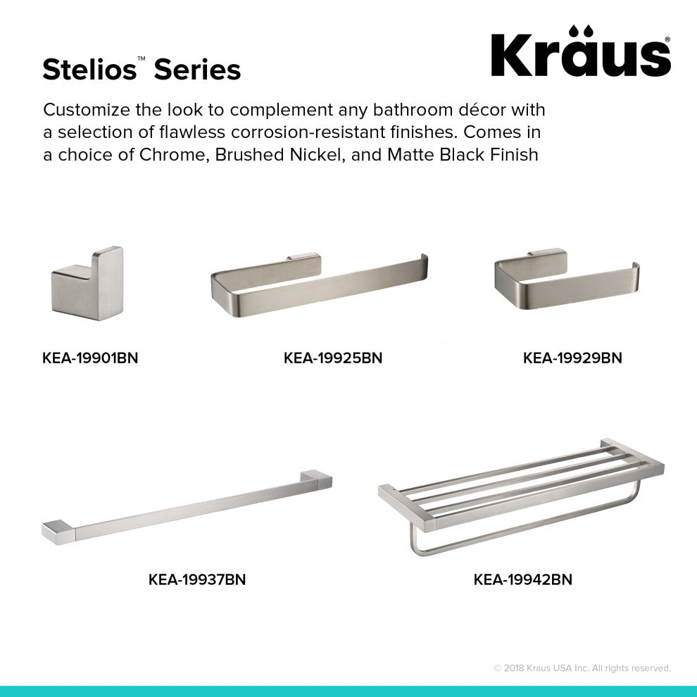 Stelios Bathroom Shelf with Towel Bar, Brushed Nickel