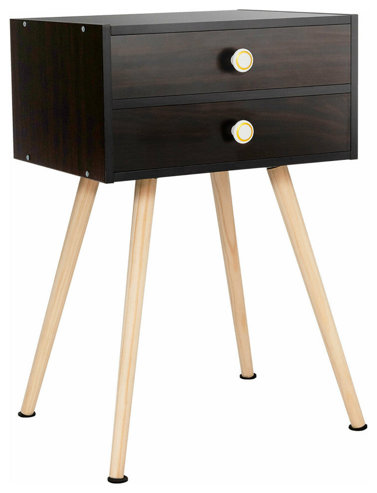 Mid Century Modern 2 Drawers Nightstand Sofa Side Table End Table Espresso