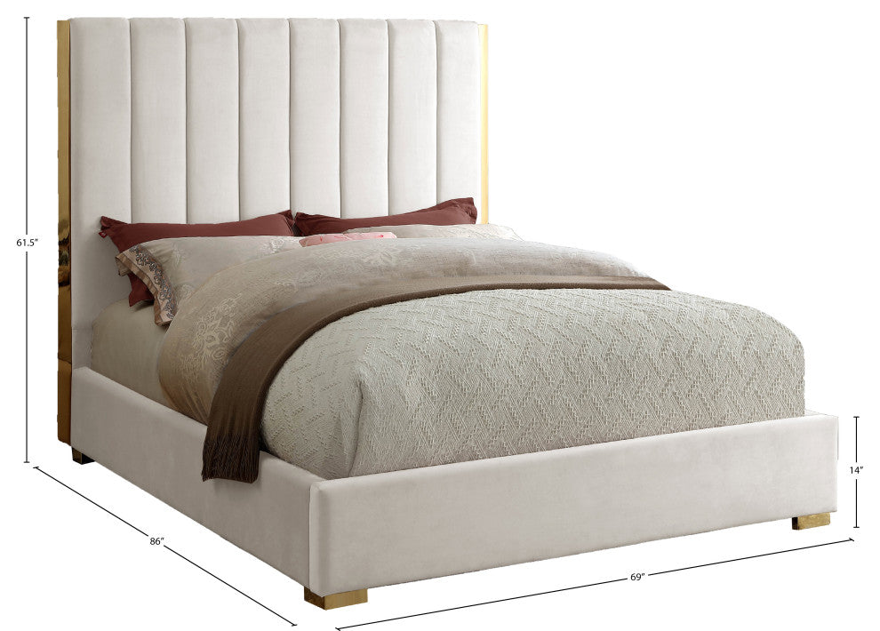 Becca Velvet Upholstered Bed, Cream, Queen