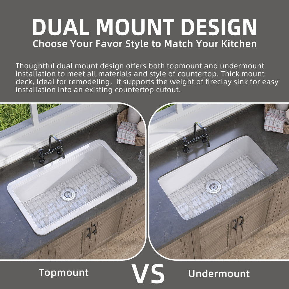 33"Lx18"W Drop-In/Undermount Single Bowl Farmhouse Kitchen Sink With Accessories