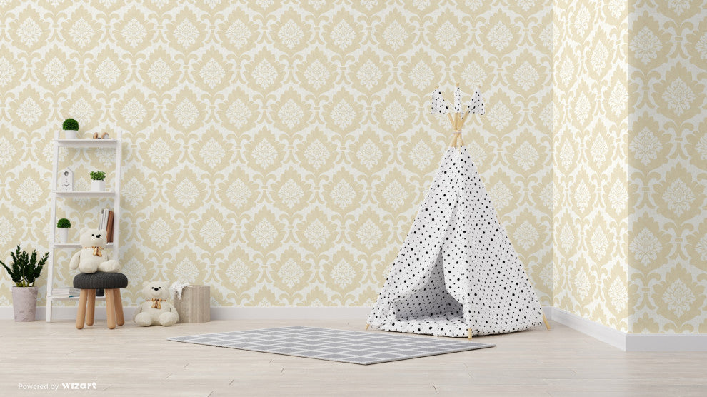 Osbourne Light Gold Damask Wallpaper