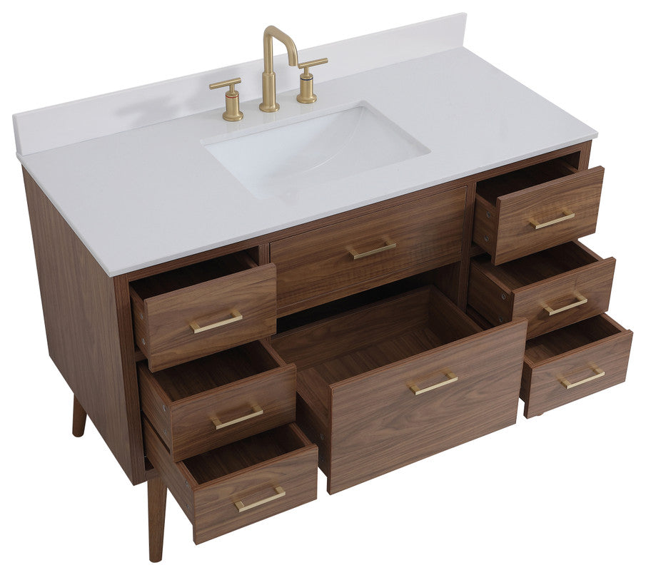 Bella 48" Bathroom Vanity, Walnut Brown With Backsplash
