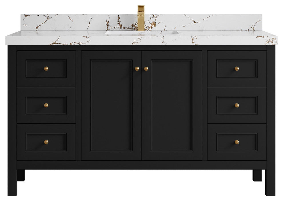 Nashville 60" Single Bathroom Vanity, Black 2" Viola Brown