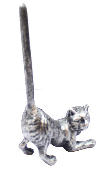Rustic Silver Cast Iron Cat Extra Toilet Paper Stand 10"
