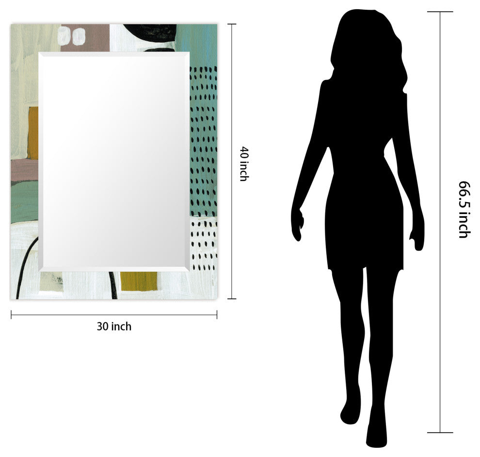 "Introductions" Beveled Mirror on Printed Abstarct Tempered Art Glass, 40x30"