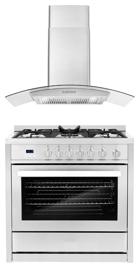 2-Piece Kitchen, 36" Gas Range and 36" Wall Mount Range Hood