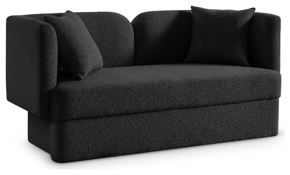 Marcel Boucle Fabric Upholstered Loveseat, Black