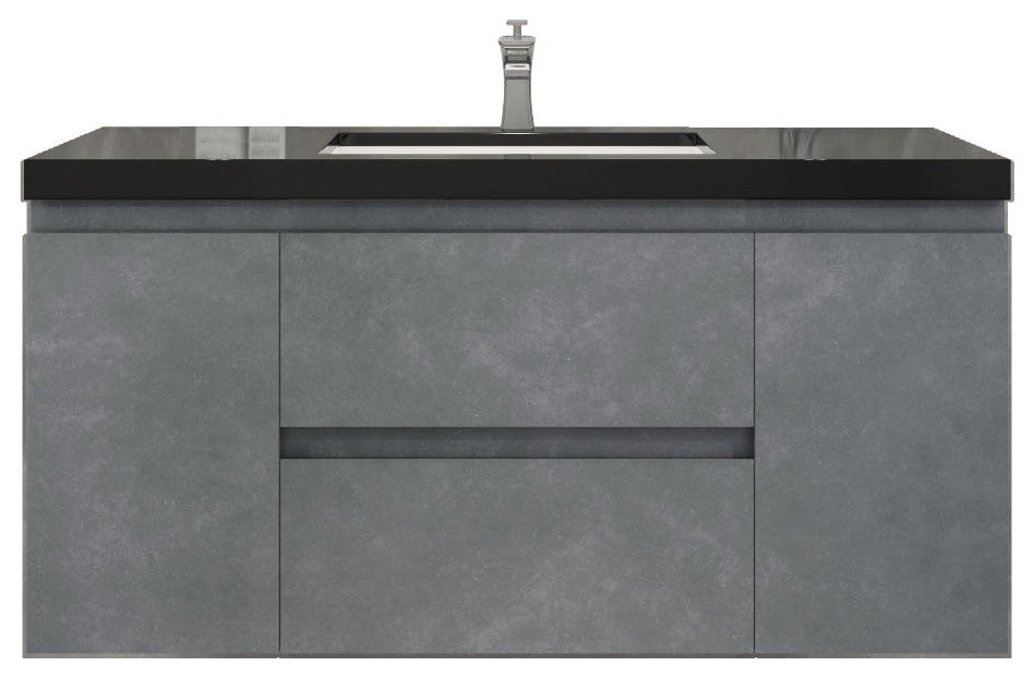 Belli 48" Wall Mounted Single Bathroom Vanity Set, Cement Gray, Matt Black Top