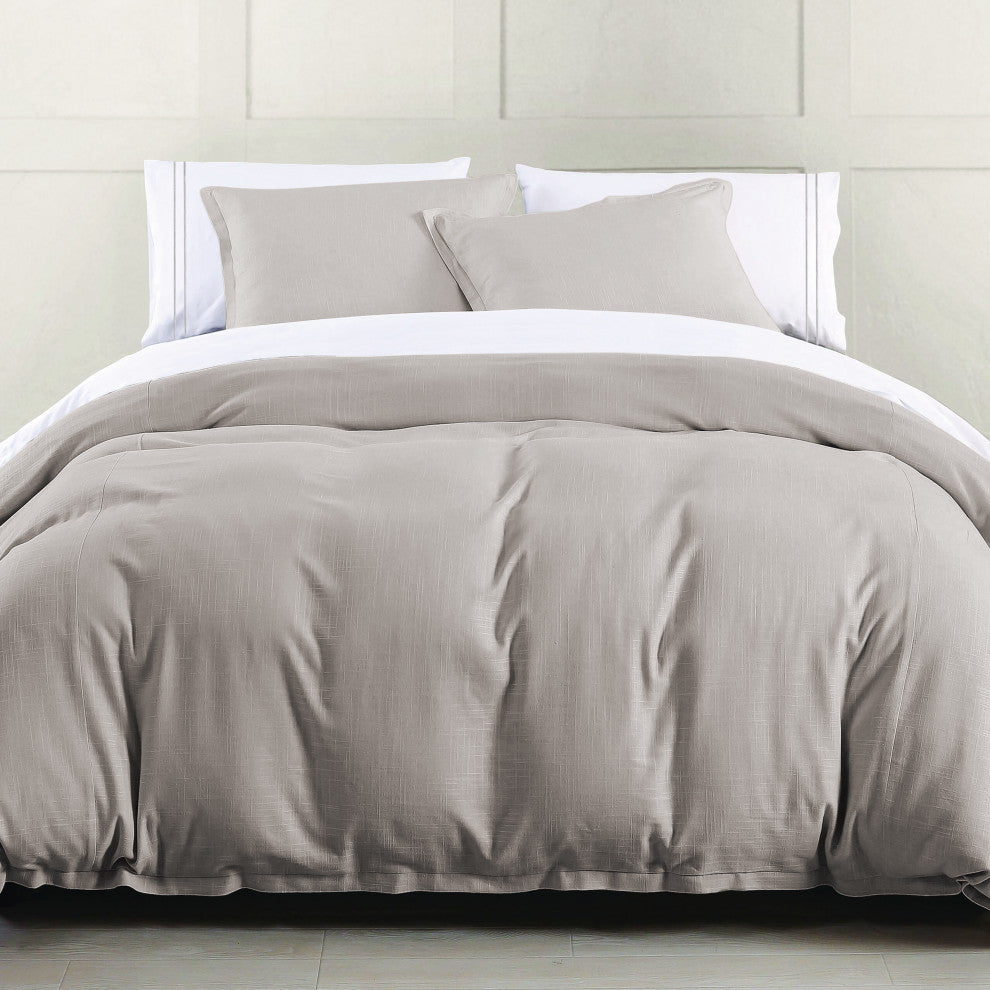 Hera Washed Linen Flange Duvet Cover Set, 3 Piece, Taupe, Queen