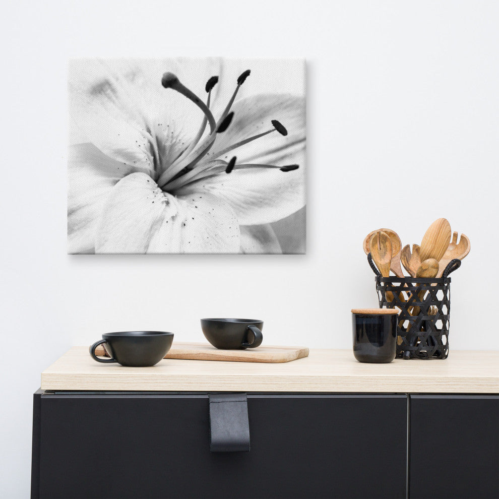 Grey Floral Canvas: High-key Lily Floral Nature Photo Wall Art Print, 16" X 20"