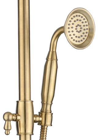 Antique Brass Exposed Pipe Shower With Handheld Shower, Brushed Gold