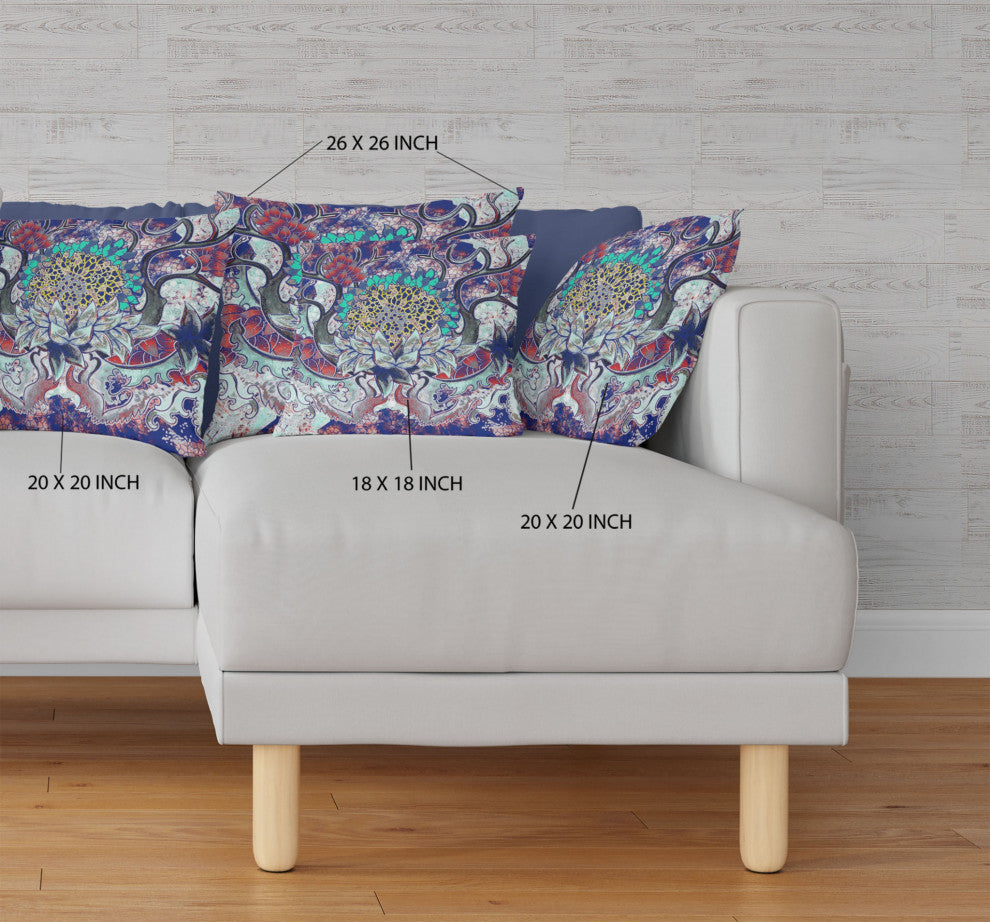 20" Blue Cyan Flower Bloom Suede Throw Pillow