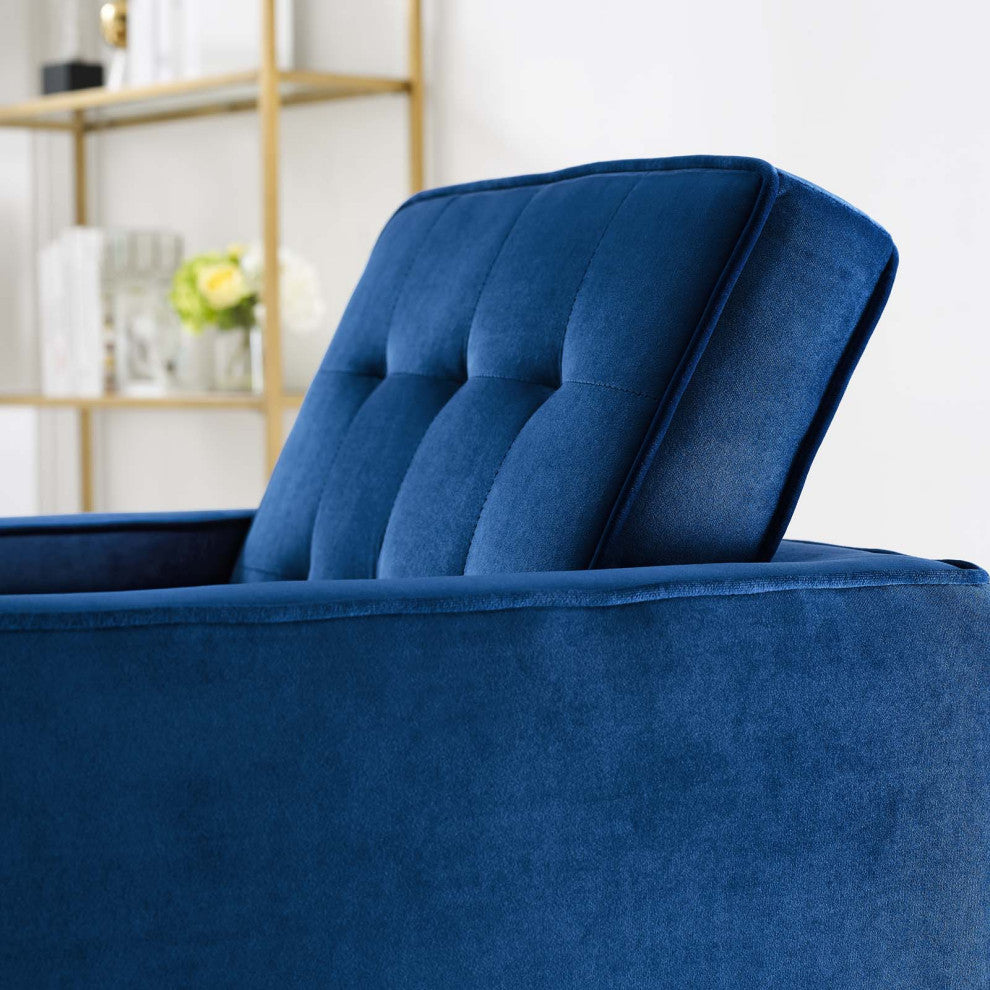 Modern Lounge Accent Side Chair Armchair, Velvet Fabric, Gold Blue Navy