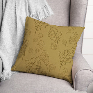 Mustard Yellow Large Leaf Pattern 18x18 Spun Poly Pillow