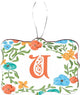 Letter U Monogram Floral Peachy Blue Rectangle Design Christmas Tree Ornament