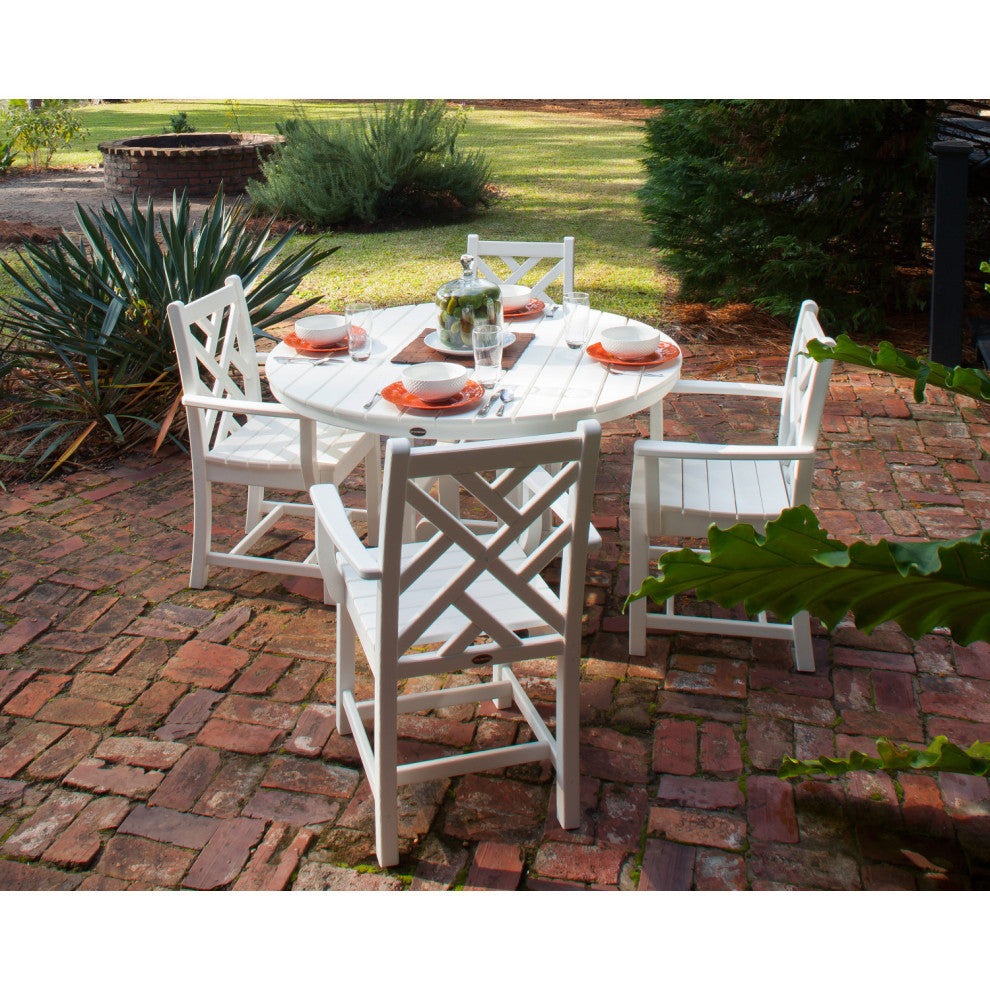 Polywood Chippendale 5-Piece Round Farmhouse Arm Chair Dining Set, Black