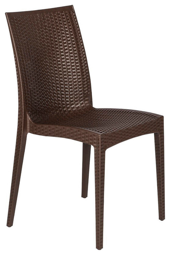 LeisureMod Mace Mid-Century 7-Piece Rectangular Outdoor Dining Set, Brown