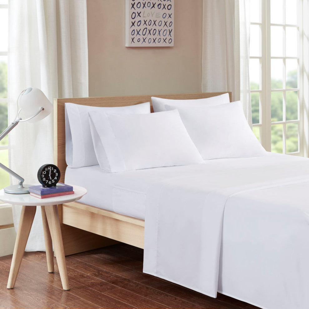Intelligent Design Microfiber Sheet Set With Side Storage Pockets, White