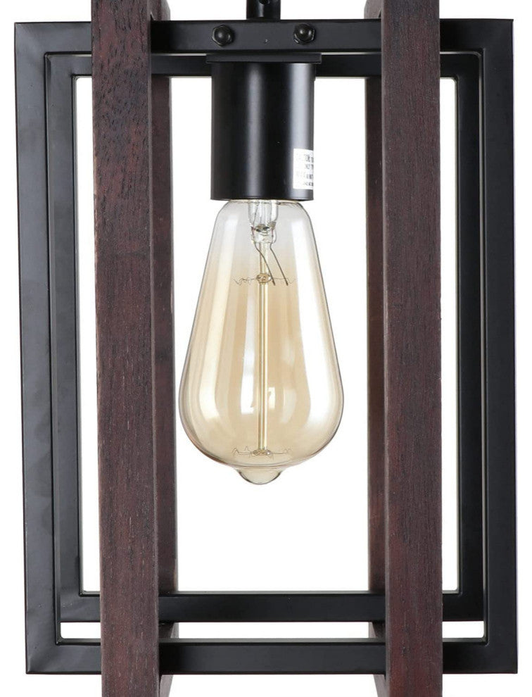 Rust Square Farmhouse Pendant Light Fixture Wood Island Chandelier