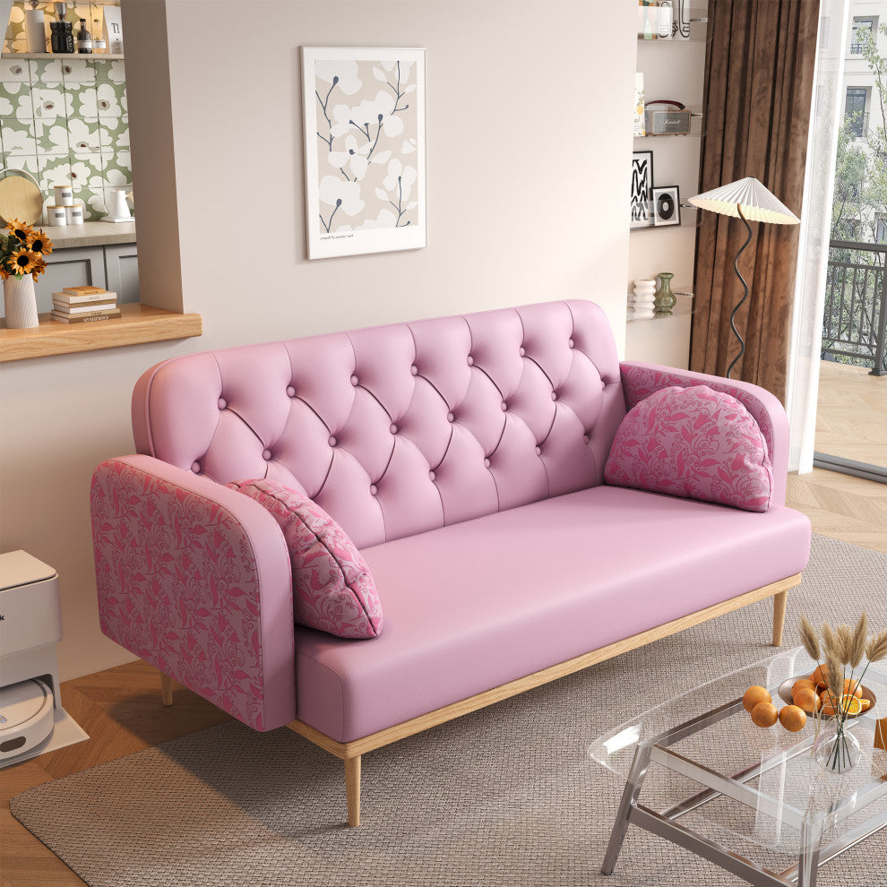 Elegant Tulip Pattern Loveseat with PU Upholstery and Wood Legs