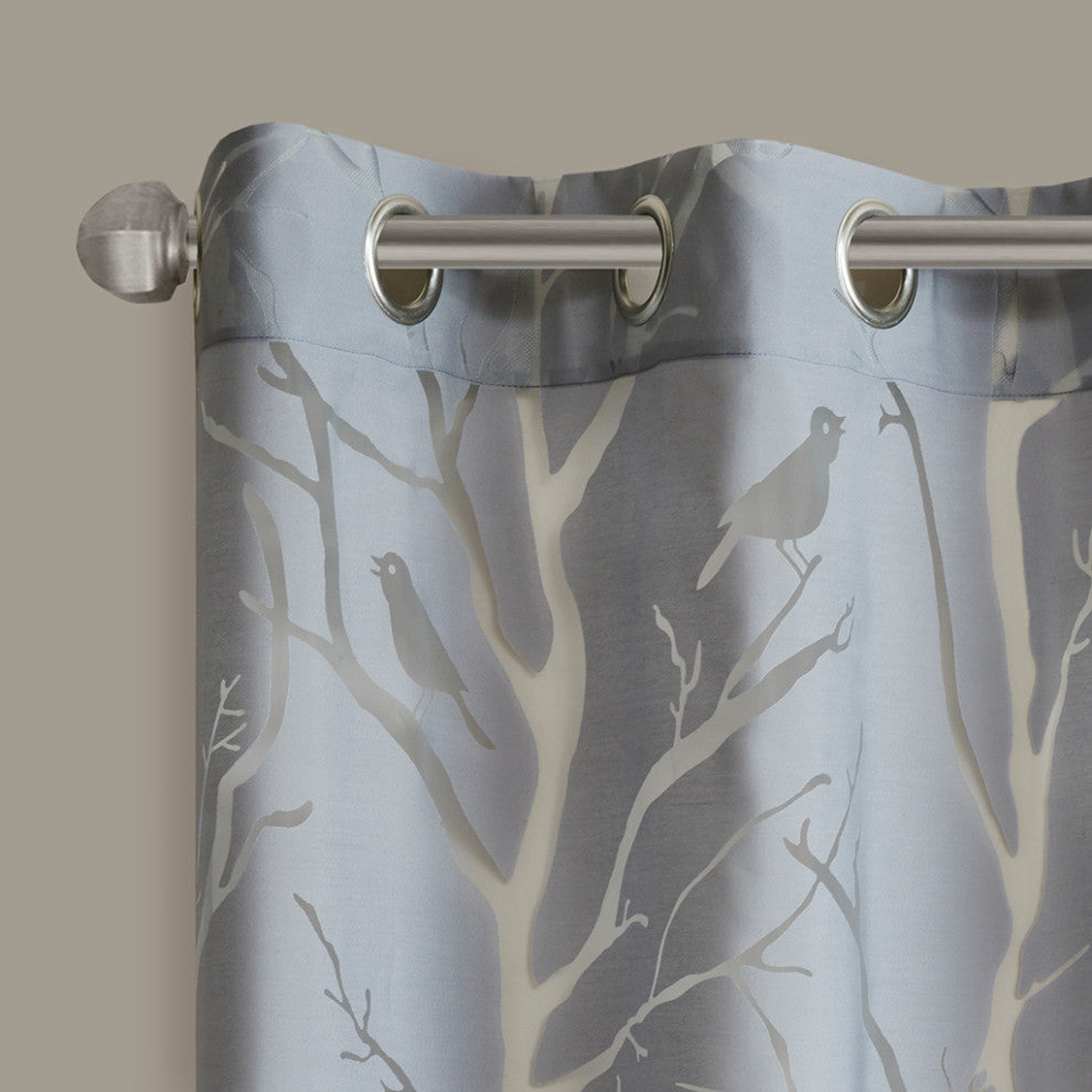 Madison Park Averil Devore Bird Sheer Window Curtain Panel, Grey