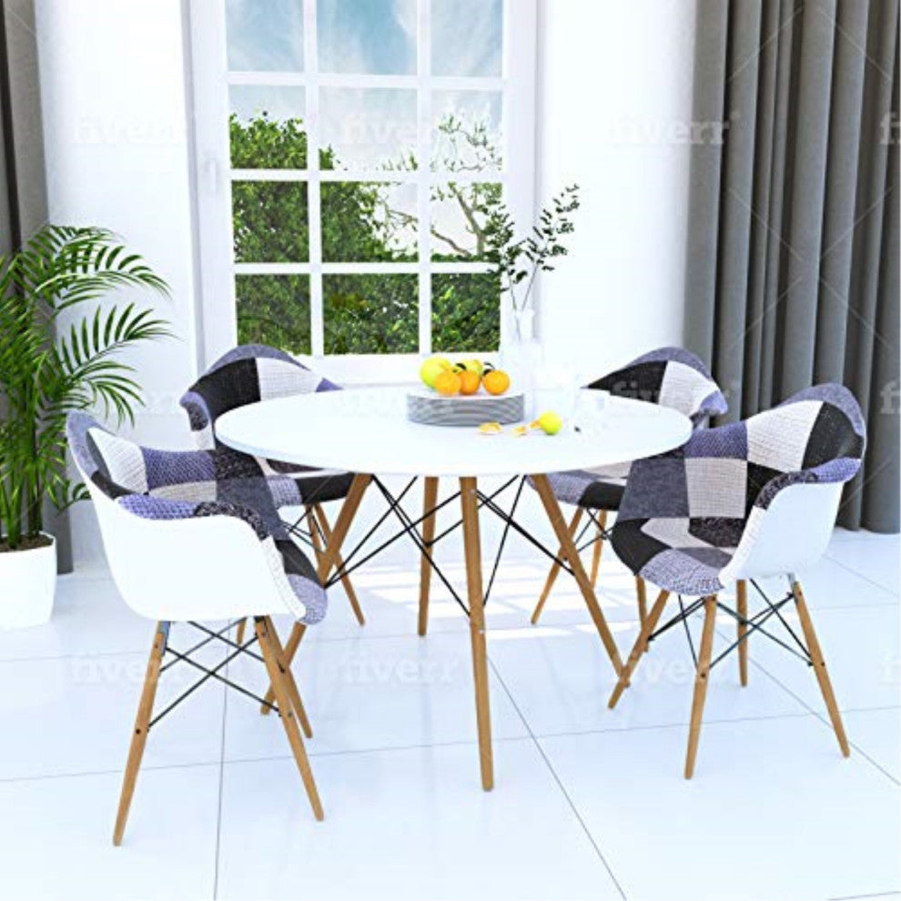 LeisureMod Willow Patchwork Fabric Eiffel Accent Chair, Set of 4