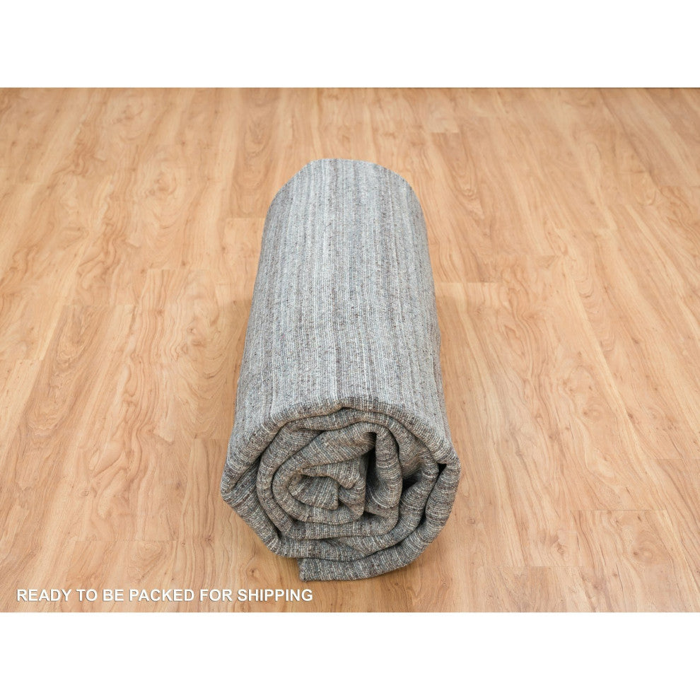 Coin Gray Hand Loomed Modern Striae Design Wool Round Oriental Rug 11'10"x11'10"