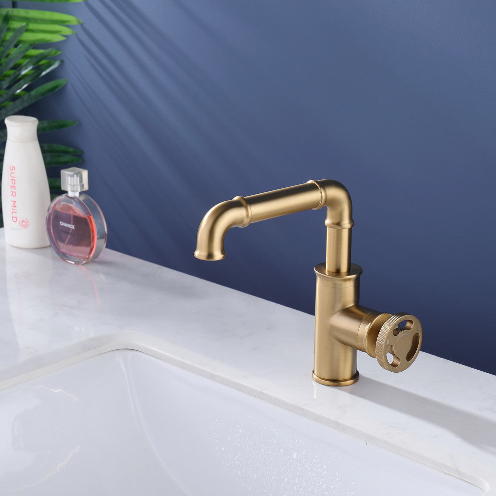 Deck Mounted Single Hole Bathroom Vessel Sink Faucet, Brushed Gold