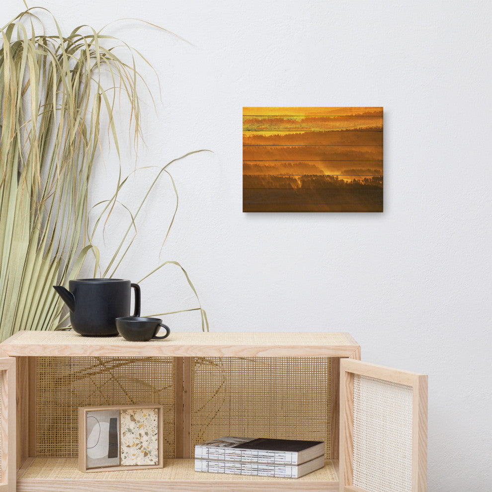 Faux Wood Golden Mist Valley - Hills & Mountain Range Canvas Prints, 12" X 16"