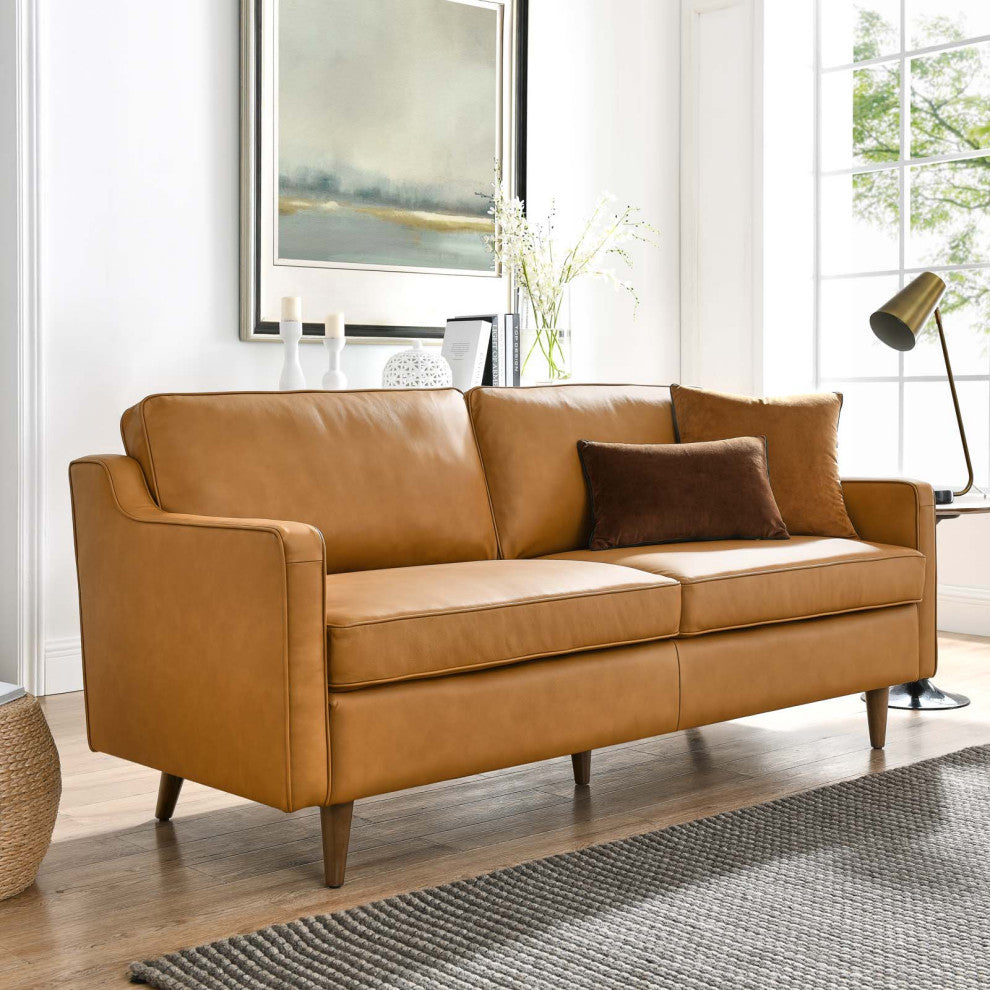 Impart Genuine Leather Sofa, Tan
