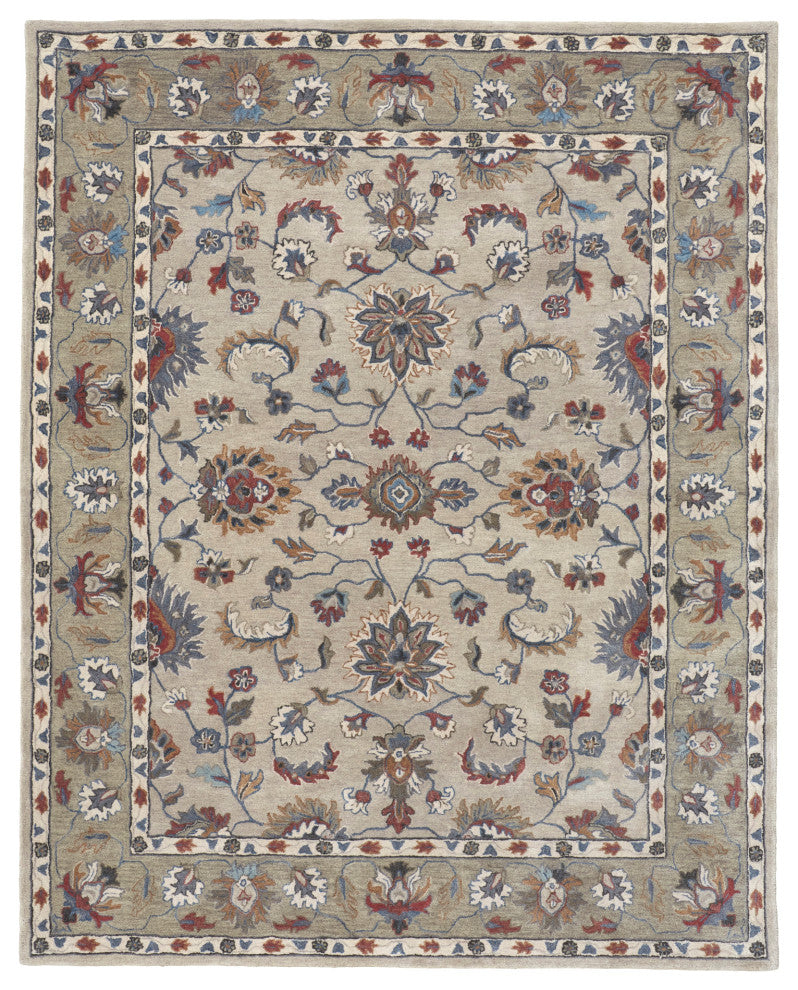 Weave & Wander Mattias Persian Rug, Stone Gray/Red/Blue, 10' X 14'
