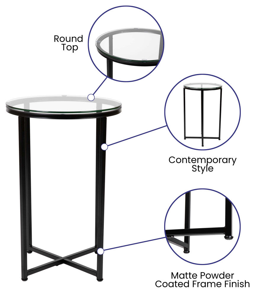 Coffee and End Table Set 3 Piece Occasional Table Set, Clear and Matte Black