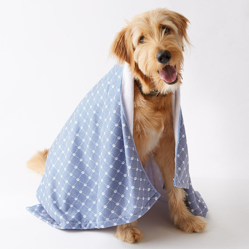 Stonewash Blue Printed Trellis Paw Pet Towel