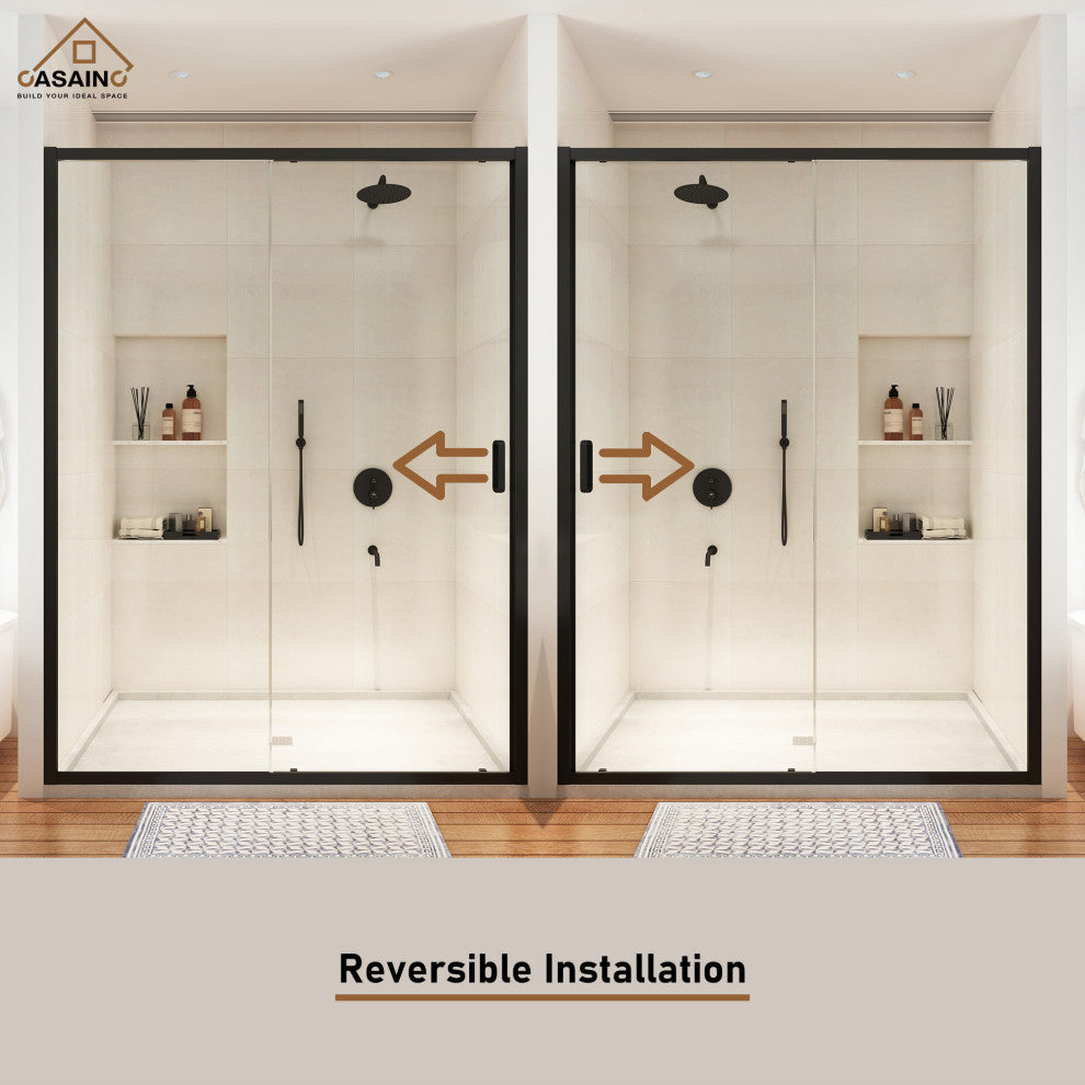 48-in x 72-in Framed Sliding Shower Door, Matte Black