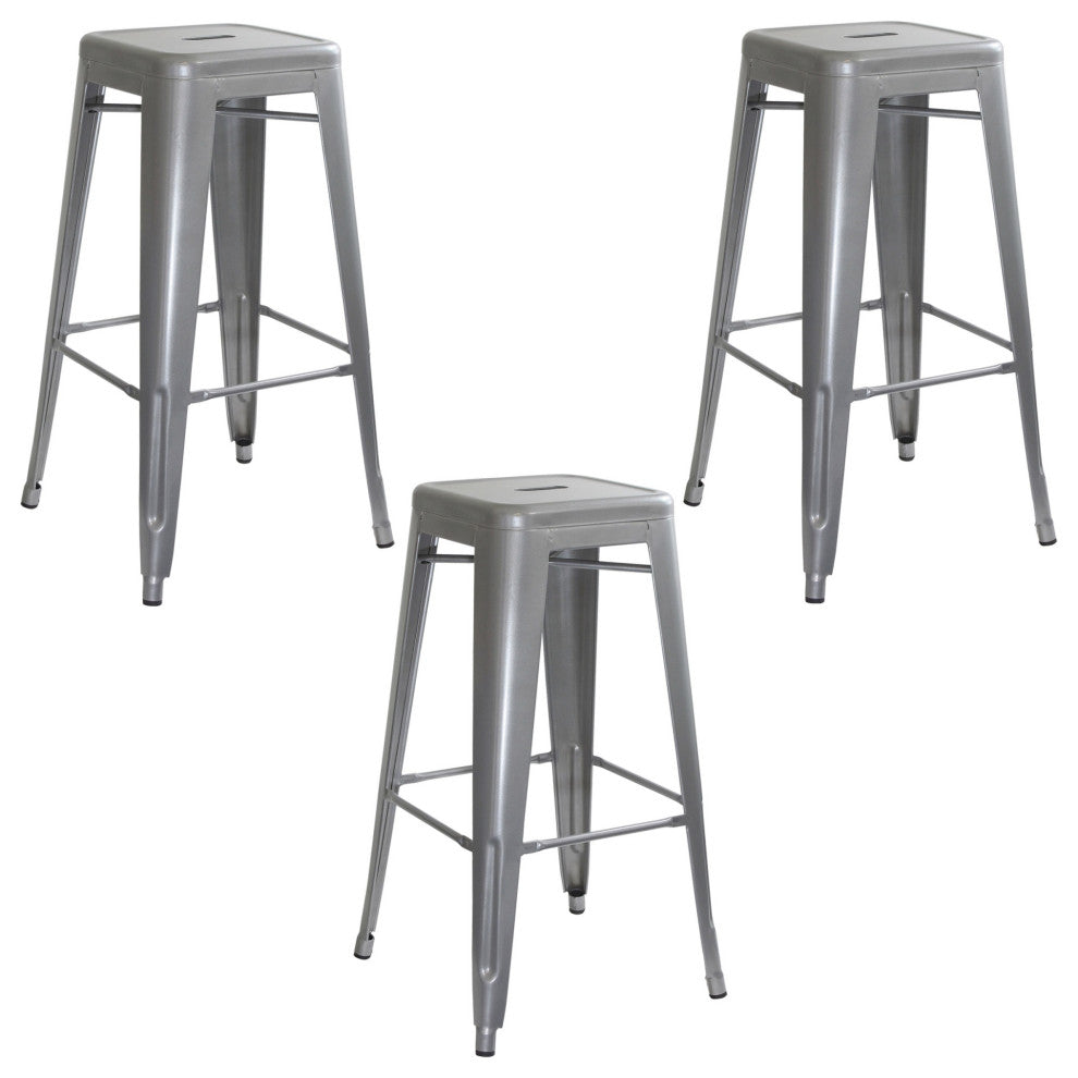 Loft Silver Metal Bar Stool, Set of 3