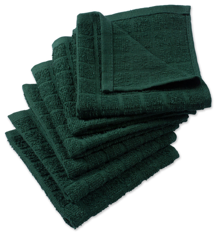 DII Solid Dark Green Windowpane Terry Dishcloth, Set of 6